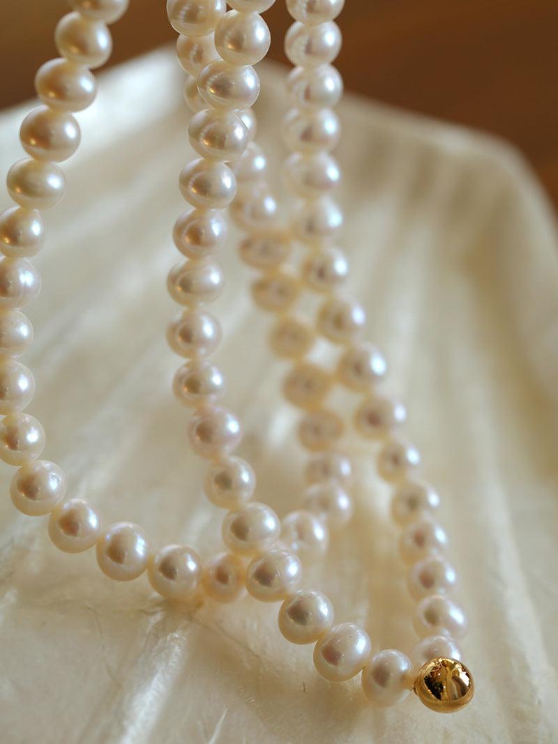 Marvelous White & Grey 17Inch Simple Pearl Necklace - Pure Pearls